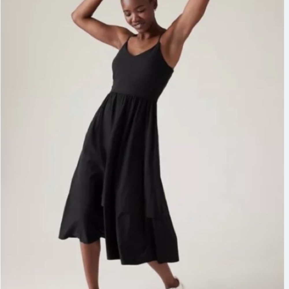 Black Athleta Maxi Slip Dress w/Pockets and Shelf Bra